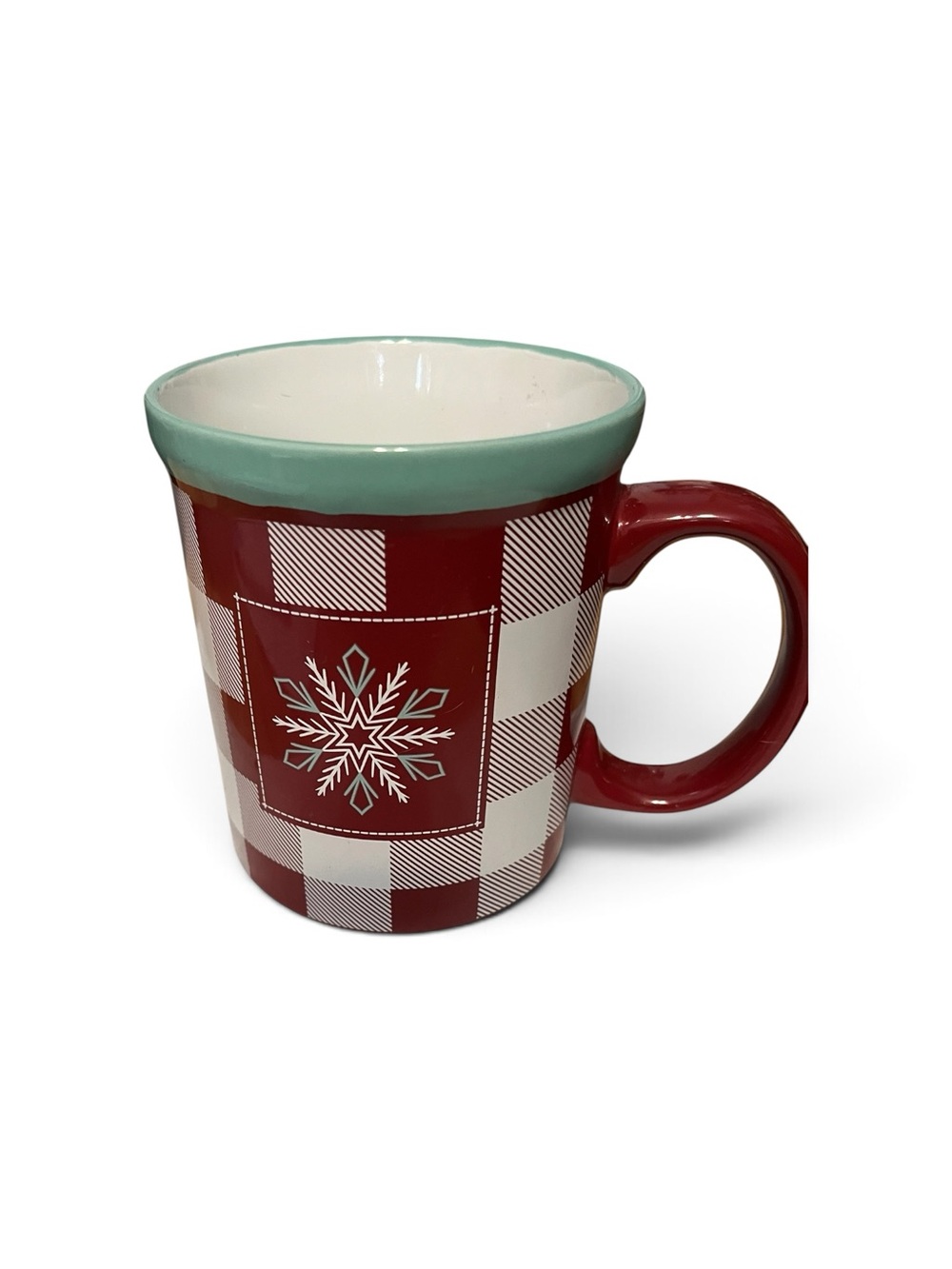 Festive Red Buffalo Check Mug with Mint Rim